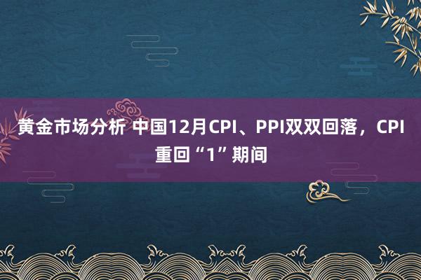 黄金市场分析 中国12月CPI、PPI双双回落，CPI重回“1”期间