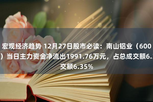 宏观经济趋势 12月27日股市必读：南山铝业（600219）当日主力资金净流出1991.76万元，占总成交额6.35%