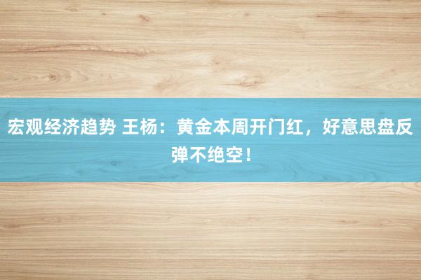 宏观经济趋势 王杨：黄金本周开门红，好意思盘反弹不绝空！