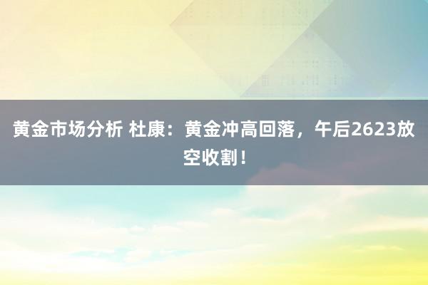 黄金市场分析 杜康：黄金冲高回落，午后2623放空收割！