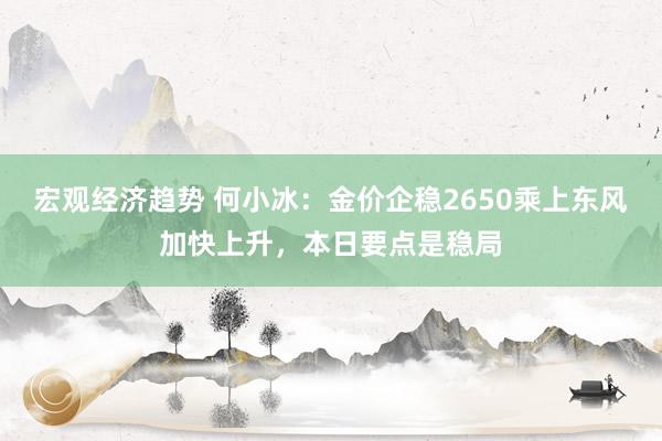 宏观经济趋势 何小冰：金价企稳2650乘上东风加快上升，本日要点是稳局