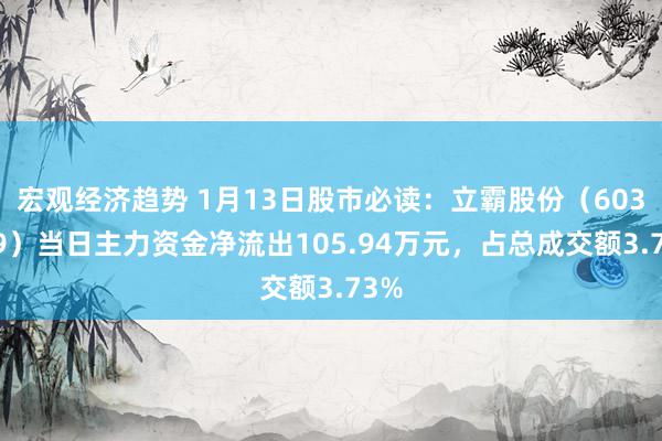 宏观经济趋势 1月13日股市必读：立霸股份（603519）当日主力资金净流出105.94万元，占总成交额3.73%