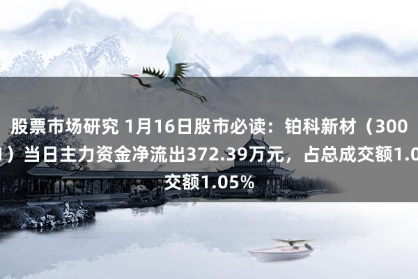 股票市场研究 1月16日股市必读：铂科新材（300811）当日主力资金净流出372.39万元，占总成交额1.05%