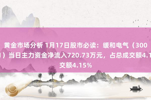 黄金市场分析 1月17日股市必读：缓和电气（300141）当日主力资金净流入720.73万元，占总成交额4.15%