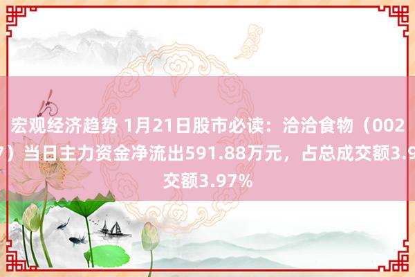 宏观经济趋势 1月21日股市必读：洽洽食物（002557）当日主力资金净流出591.88万元，占总成交额3.97%