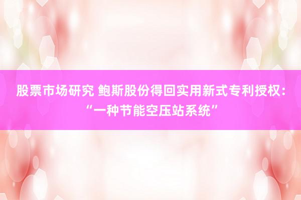 股票市场研究 鲍斯股份得回实用新式专利授权：“一种节能空压站系统”