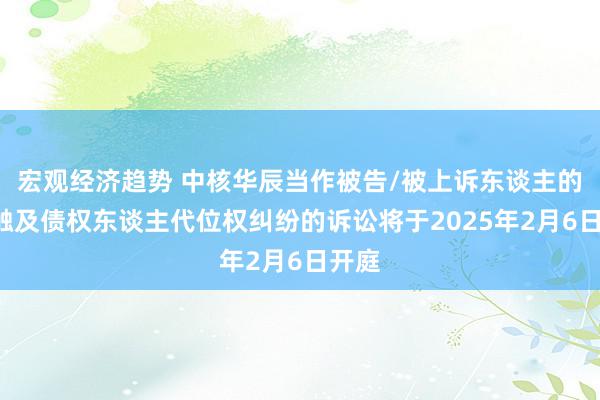 宏观经济趋势 中核华辰当作被告/被上诉东谈主的1起触及债权东谈主代位权纠纷的诉讼将于2025年2月6日开庭