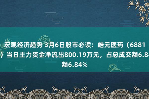 宏观经济趋势 3月6日股市必读：皓元医药（688131）当日主力资金净流出800.19万元，占总成交额6.84%