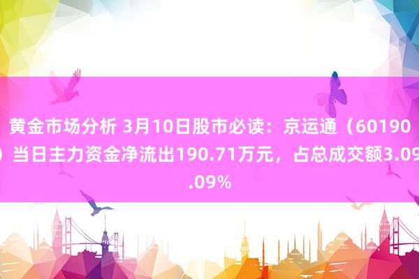 黄金市场分析 3月10日股市必读：京运通（601908）当日主力资金净流出190.71万元，占总成交额3.09%