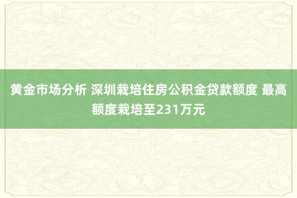 黄金市场分析 深圳栽培住房公积金贷款额度 最高额度栽培至231万元